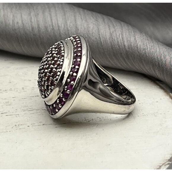 GSJ Sterling Silver Synthetic Ruby & Orange CZ Ring 12.05G / Sz 7 - Picture 3 of 6